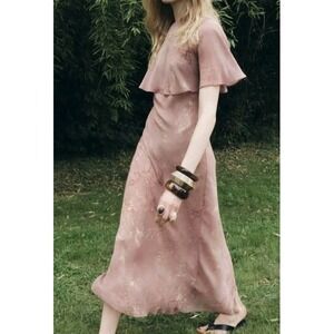 Zara ZW Collection Floral Printed Midi Cape Dress Blush Pink Size L NWOT